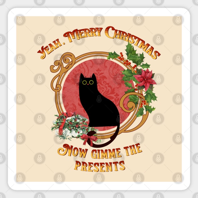 Grumpy black cat merry christmas, Festive black cat Sticker by Catmaleon Design